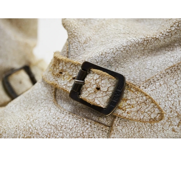 Frye Veronica Short Distressed Crackled Leather Antiqued Engineer Boots - Picture 10 of 11